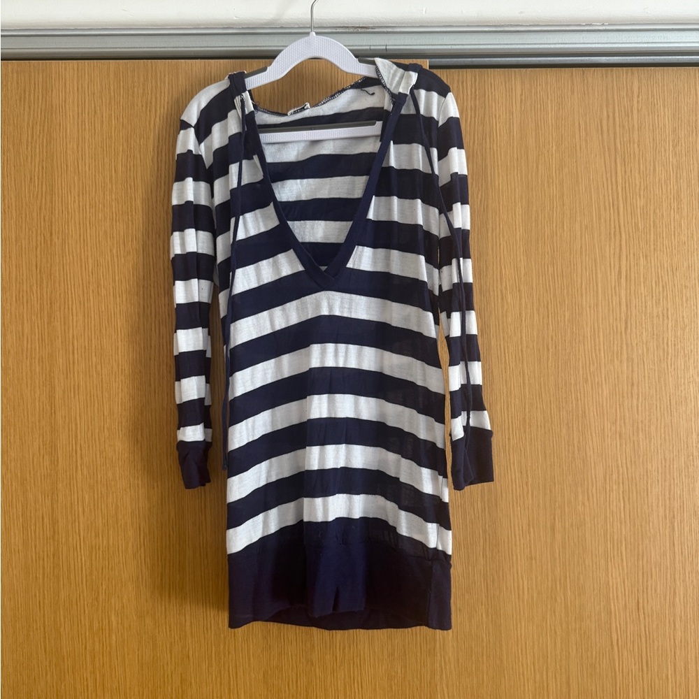 Splendid Striped V-Neck Long Sleeve Hooded Tee
